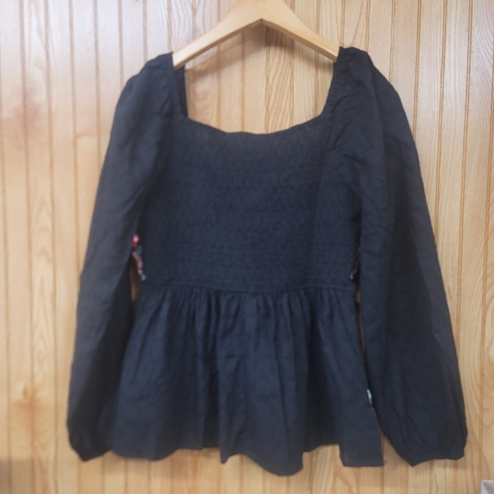 Savanna Jane Cottagecore Folk Black Floral Embroidered Boho Peasant Top Small - Picture 4 of 4